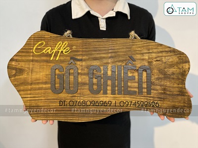 Bảng hiệu gỗ Vintage hình tấm thớt cách điệu [Chữ - Kích thước theo yêu cầu] YC-BANGHIEU-05