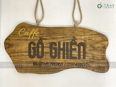 Bảng hiệu gỗ Vintage hình tấm thớt cách điệu [Chữ - Kích thước theo yêu cầu] YC-BANGHIEU-05