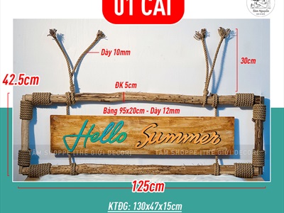 Bảng hiệu gỗ khung củi quấn dây thừng [Mộc mạc - Theo yêu cầu] YC-BANGHIEU-02