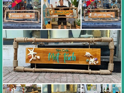 Bảng hiệu gỗ khung củi quấn dây thừng [Mộc mạc - Theo yêu cầu] YC-BANGHIEU-02