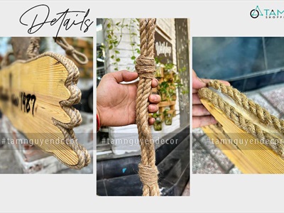Bảng hiệu gỗ tự nhiên viền dây thừng hình vệt sơn [Chữ - Kích thước theo yêu cầu] YC-BANGHIEU-04