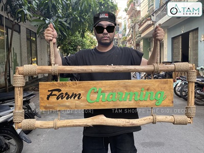 Bảng hiệu khung củi quấn dây thừng Rustic [Nội dung - Kích thước theo yêu cầu] YC-BANGHIEU-02