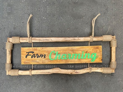 Bảng hiệu khung củi quấn dây thừng Rustic [Nội dung - Kích thước theo yêu cầu] YC-BANGHIEU-02