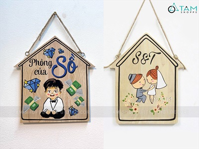 Bảng treo cửa hình ngôi nhà theo yêu cầu [Nhận vẽ Chibi] YC-BANGTREO-02
