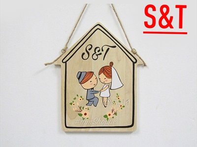 Bảng treo cửa hình ngôi nhà theo yêu cầu [Nhận vẽ Chibi] YC-BANGTREO-02