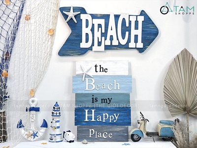 Tranh gỗ chủ đề biển chữ BEACH theo yêu cầu [Thủ công - Kĩ đẹp] TRANHGO-02