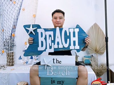 Tranh gỗ chủ đề biển chữ BEACH theo yêu cầu [Thủ công - Kĩ đẹp] TRANHGO-02