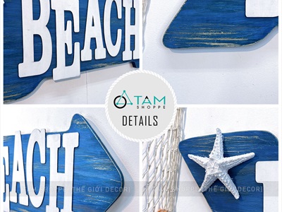 Tranh gỗ chủ đề biển chữ BEACH theo yêu cầu [Thủ công - Kĩ đẹp] TRANHGO-02