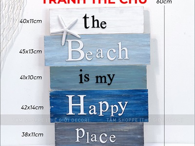 Tranh gỗ chủ đề biển chữ BEACH theo yêu cầu [Thủ công - Kĩ đẹp] TRANHGO-02