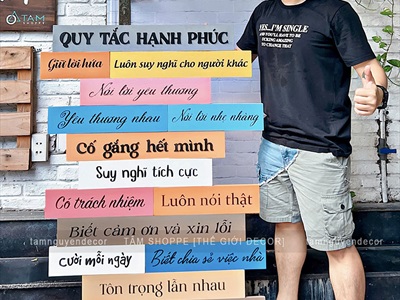Tranh gỗ Quy tắc hạnh phúc theo yêu cầu [Kĩ đẹp - Nhận gắn tại nhà] TRANHGO-01