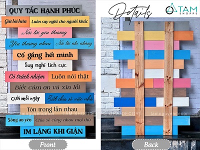 Tranh gỗ Quy tắc hạnh phúc theo yêu cầu [Kĩ đẹp - Nhận gắn tại nhà] TRANHGO-01