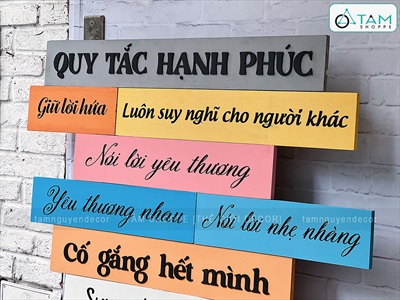 Tranh gỗ Quy tắc hạnh phúc theo yêu cầu [Kĩ đẹp - Nhận gắn tại nhà] TRANHGO-01