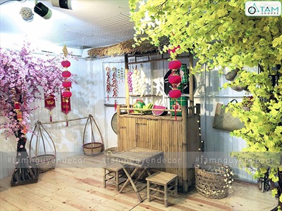 Bộ quang gánh tre lớn cao 50-90cm [Đan kĩ - Kèm đòn gánh] QUANGGANH-02