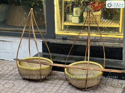 Bộ quang gánh tre lớn cao 50-90cm [Đan kĩ - Kèm đòn gánh] QUANGGANH-02