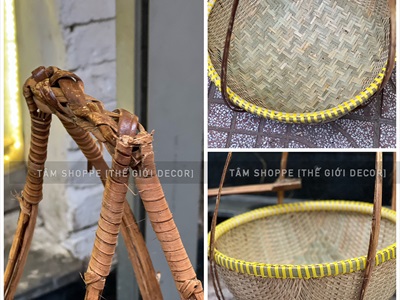 Bộ quang gánh tre lớn cao 50-90cm [Đan kĩ - Kèm đòn gánh] QUANGGANH-02