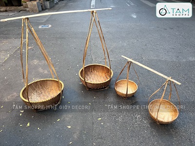 Bộ quang gánh tre lớn cao 50-90cm [Đan kĩ - Kèm đòn gánh] QUANGGANH-02