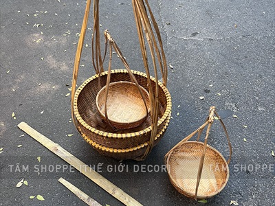 Bộ quang gánh tre lớn cao 50-90cm [Đan kĩ - Kèm đòn gánh] QUANGGANH-02