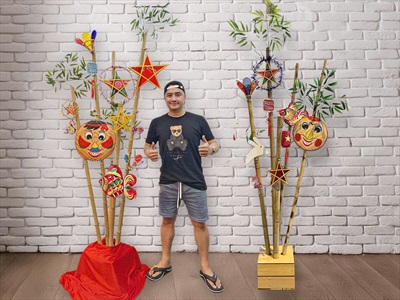 Bụi tre Trung thu với lồng đèn và mẹt vẽ dân gian [2024 - Bởi Tâm Nguyễn Decor] CC-TRUNGTHU-2403