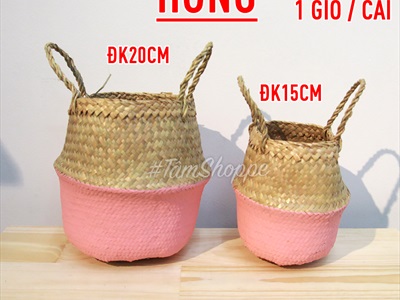 Giỏ cói sơn màu hình chum có quai 2 size GIO-COI-02
