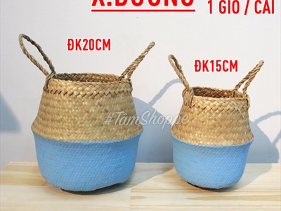 Giỏ cói sơn màu hình chum có quai 2 size GIO-COI-02