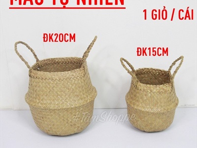 Giỏ cói sơn màu hình chum có quai 2 size GIO-COI-02