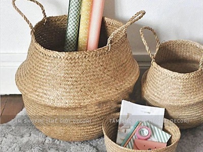 Giỏ cói sơn màu hình chum có quai 2 size GIO-COI-02