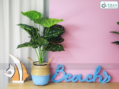 Giỏ cói sơn màu hình chum có quai 2 size GIO-COI-02