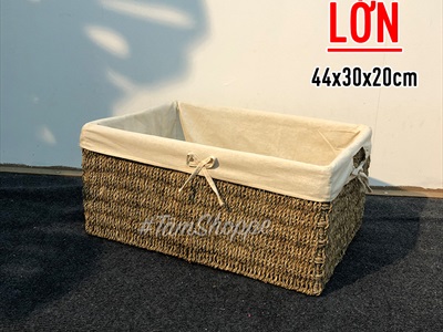 Khay cói chữ nhật đan dày có vải lót 3 size KHAY-COI-01