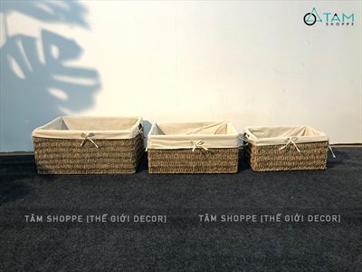 Khay cói chữ nhật đan dày có vải lót 3 size KHAY-COI-01