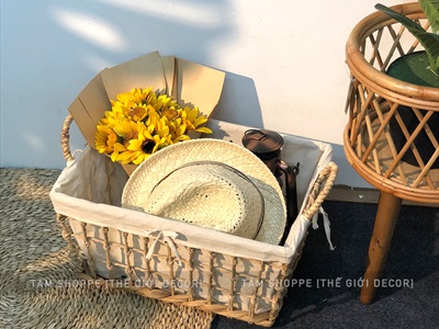 Khay lục bình hình thang đan thưa có vải lót KHAY-LB-01