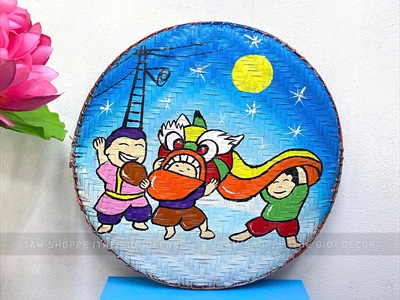 Mẹt tre vẽ dân gian múa lân rước đèn ĐK40cm [Nét vẽ chuẩn - Nhiều kiểu chọn] METTRE-02