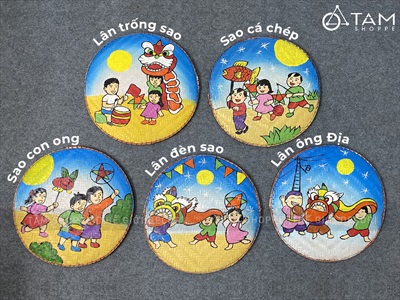 Mẹt tre vẽ dân gian múa lân rước đèn ĐK40cm [Nét vẽ chuẩn - Nhiều kiểu chọn] METTRE-02