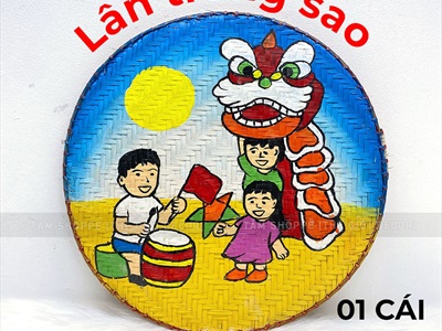 Mẹt tre vẽ dân gian múa lân rước đèn ĐK40cm [Nét vẽ chuẩn - Nhiều kiểu chọn] METTRE-02