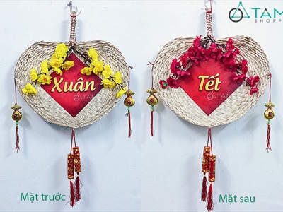 Quạt nan lá dừa đan tay thủ công nhiều màu QUAT-02
