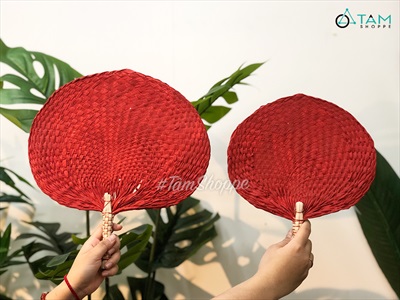 Quạt nan lá dừa đan tay thủ công nhiều màu QUAT-02