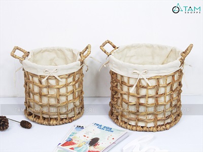 Sọt lục bình tròn đan thưa có vải lót 2 size SOT-LB-01