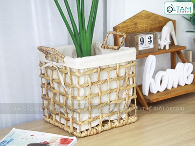 Sọt lục bình vuông đan thưa có vải lót 2 size SOT-LB-02