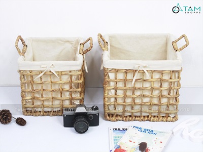 Sọt lục bình vuông đan thưa có vải lót 2 size SOT-LB-02
