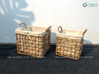 Sọt lục bình vuông đan thưa có vải lót 2 size SOT-LB-02