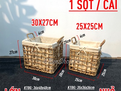 Sọt lục bình vuông đan thưa có vải lót 2 size SOT-LB-02