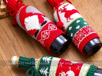 Áo vải bọc chai rượu Noel vải len cổ lọ BCHR-X-05