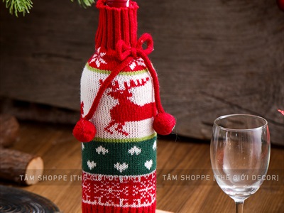 Áo vải bọc chai rượu Noel vải len cổ lọ BCHR-X-05