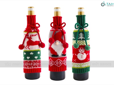 Áo vải bọc chai rượu Noel vải len cổ lọ BCHR-X-05