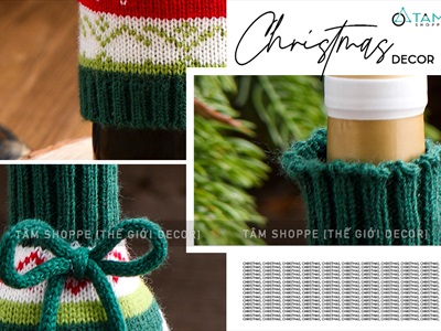 Áo vải bọc chai rượu Noel vải len cổ lọ BCHR-X-05