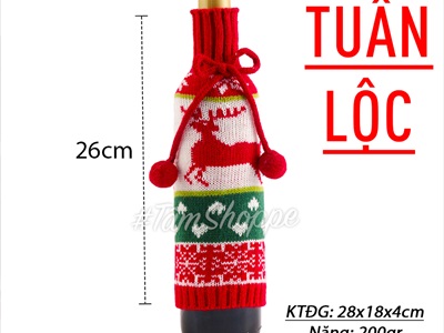 Áo vải bọc chai rượu Noel vải len cổ lọ BCHR-X-05
