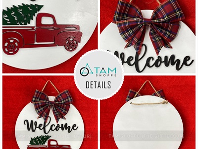 Bảng treo cửa giáng sinh Nơ Đỏ Chữ Đen Simple [Bằng gỗ - Nhiều kiểu] ĐK 30cm X-BTRC-41