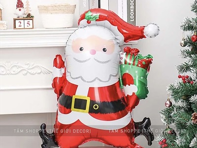 Bong bóng kiếng ông già Noel ôm quà 60cm BBK-NOEL-03