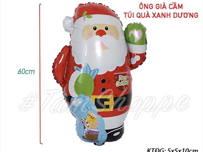 Bong bóng kiếng ông già Noel ôm quà 60cm BBK-NOEL-03