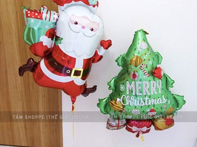 Bong bóng kiếng ông già Noel ôm quà 60cm BBK-NOEL-03