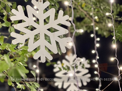 Bông tuyết trắng bằng gỗ trang trí [ĐK10/20/30cm - Có lỗ xỏ dây] BONGTUYET-02